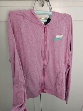 Nike Kids Pink Zip-Up Hoodie with Teal Logo Size XL Back To School